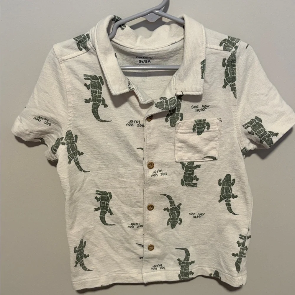 Carter's Green Dinosaur Print Button Down Shirt